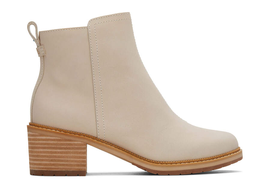 Marina Beige Leather Heeled Boot Side View Opens in a modal