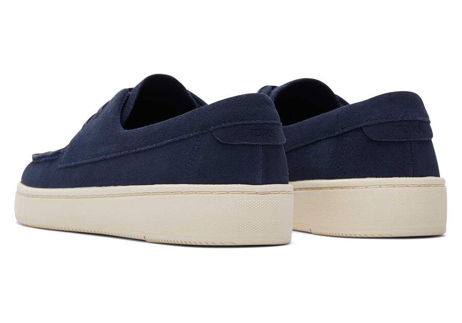 TRVL LITE London Navy Suede Loafer Back View Opens in a modal
