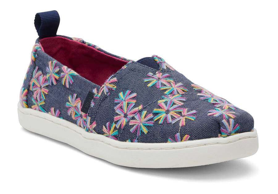 Youth Alpargata Navy Embroidered Floral Kids Shoe  Opens in a modal