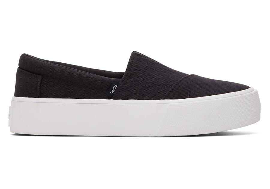 Fenix Platform Black Canvas Slip On Sneaker Side View Opens in a modal