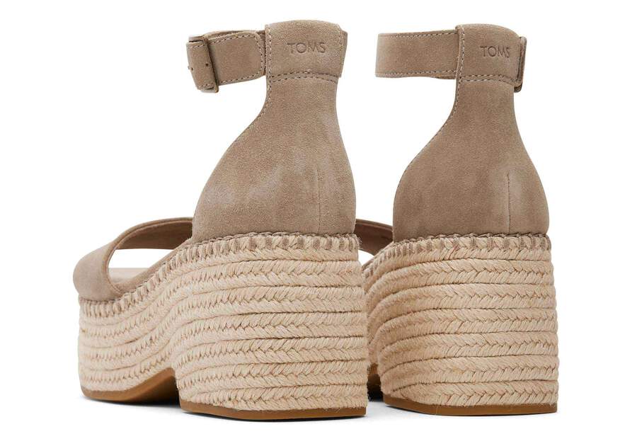 Laila Taupe Suede Platform Sandal Back View Opens in a modal