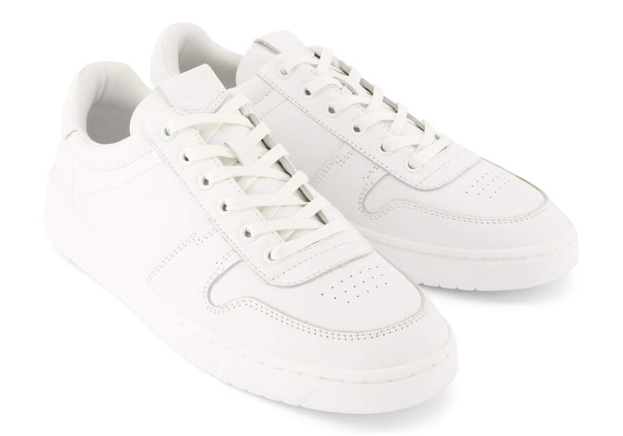 TRVL LITE Court White Leather Sneaker Front View Opens in a modal
