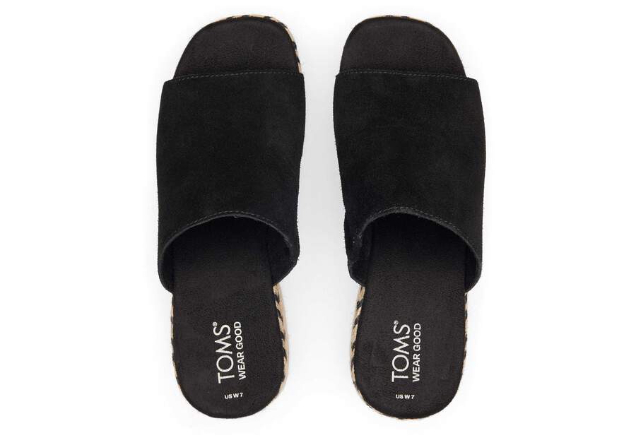 Laila Mule Black Suede Platform Sandal Top View Opens in a modal