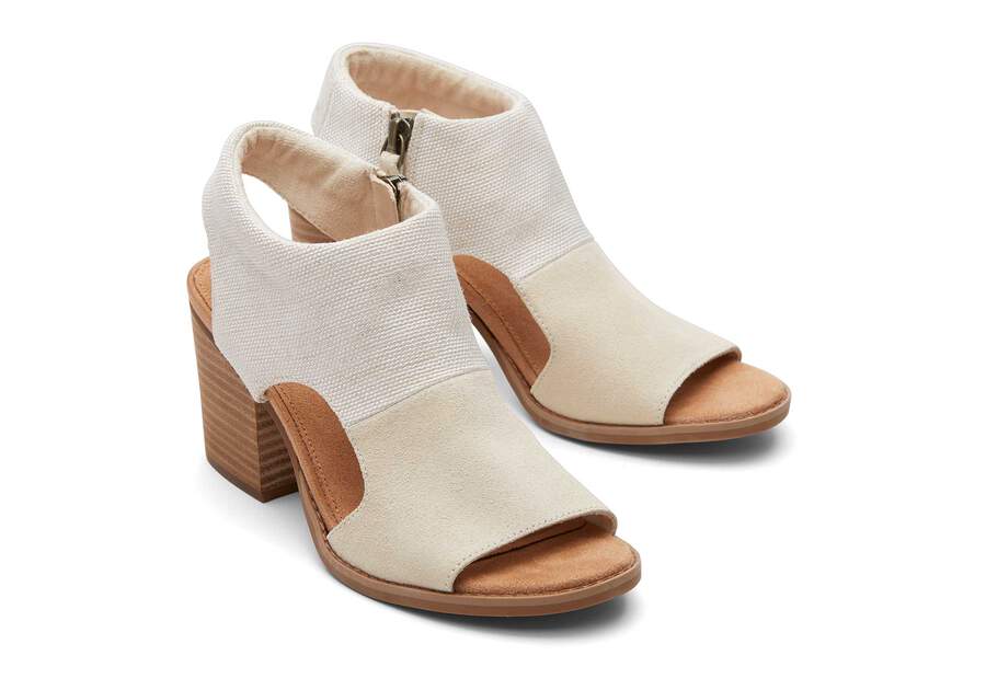 Eliana Beige Suede Heeled Sandal Front View Opens in a modal