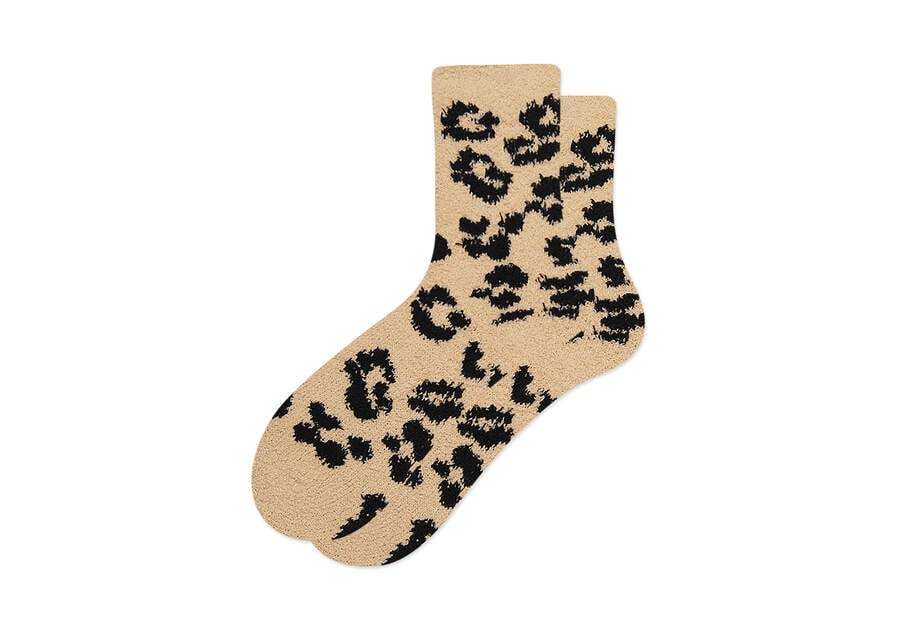 Beige Leopard Cozy Cushioned Womens Crew Socks | TOMS