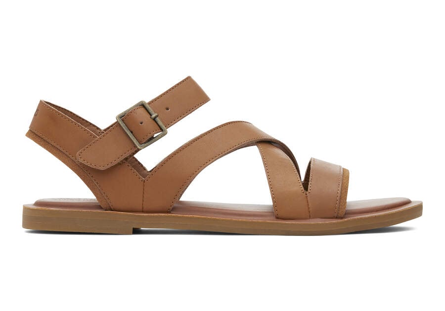 Sloane Tan Leather Strappy Sandal Side View Opens in a modal