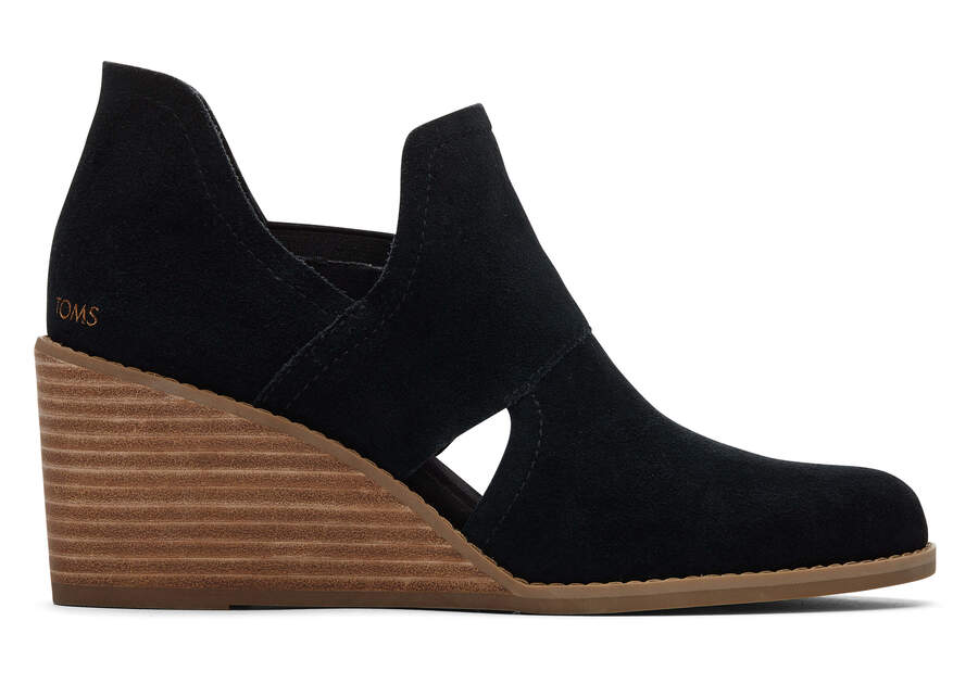 Kallie Black Suede Cutout Wedge Boot Side View Opens in a modal