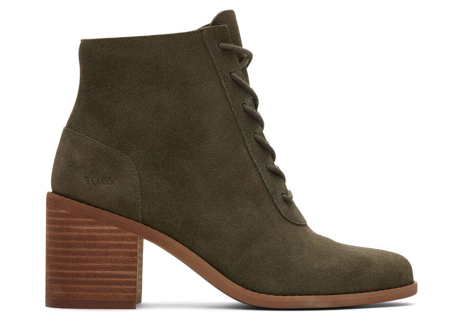 Evelyn Olive Suede Lace-Up Heeled Boot Side View