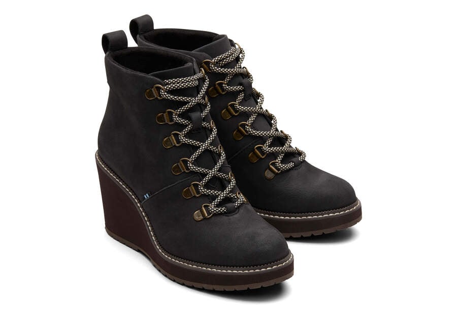 Melrose Black Water Resistant Lace-Up Wedge Boot Front View Opens in a modal