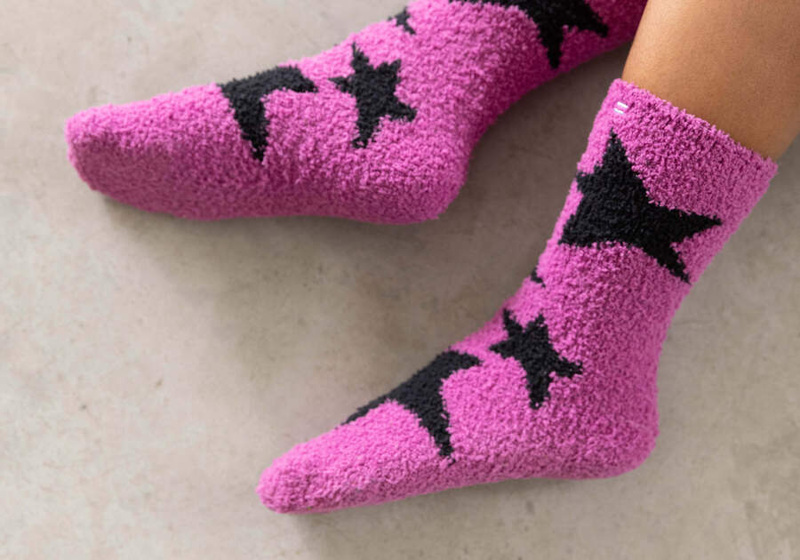Cozy Cushioned Crew Socks Pink Shiny Star Additional View 2 Opens in a modal