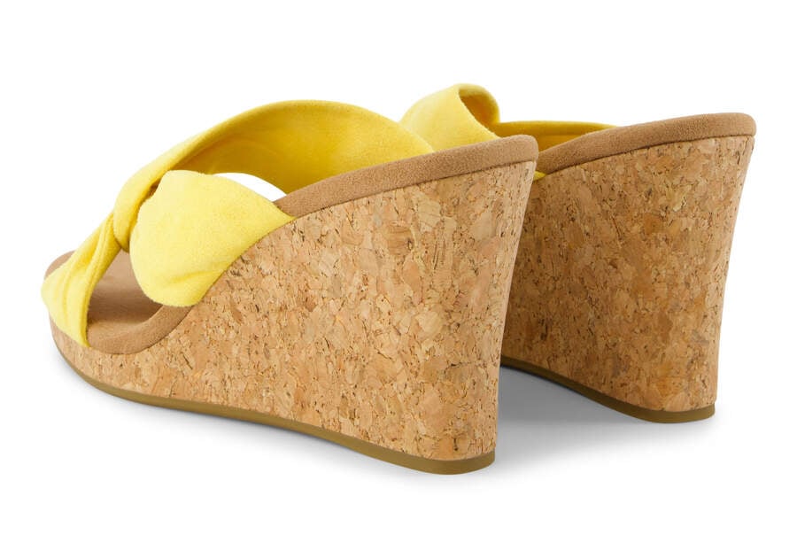 Serena Yellow Cork Wedge Sandal Back View Opens in a modal