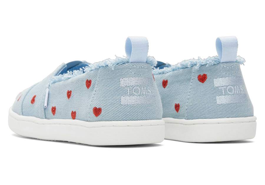 Youth Alpargata Denim Hearts Kids Shoe Back View Opens in a modal