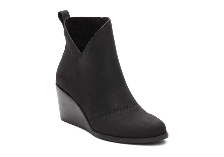 Sutton Black Leather Wedge Boot Additional View 1 Opens in a modal