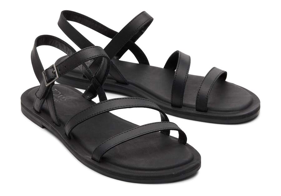 Kira Black Leather Strappy Sandal Front View Opens in a modal