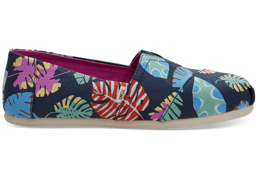 Navy Tropical Leaves Women's Classics Side View Opens in a modal