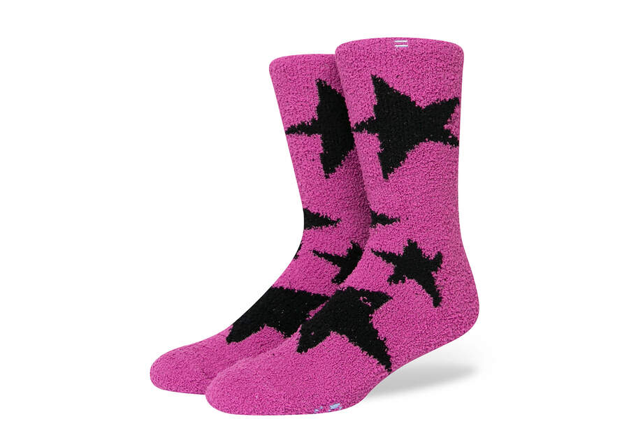Cozy Cushioned Crew Socks Pink Shiny Star Additional View 1