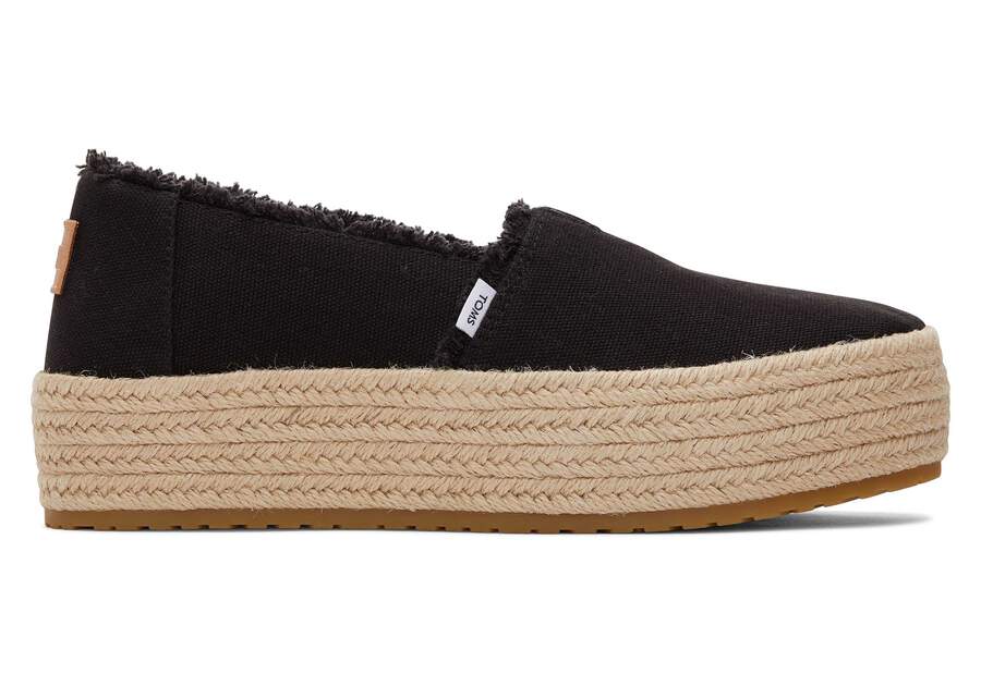 Valencia Black Canvas Platform Espadrille Side View Opens in a modal
