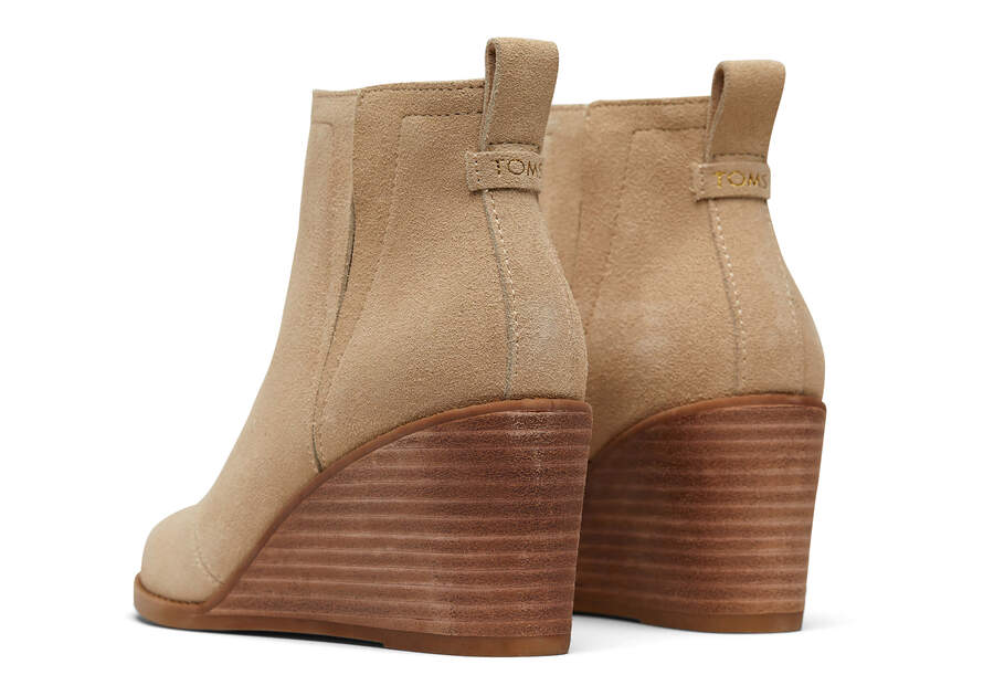 Clare Oatmeal Suede Wedge Boot Back View