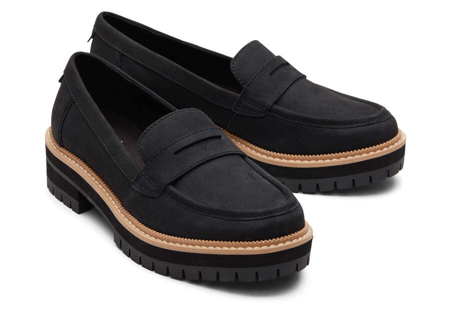 Cara Black Leather Loafer Front View