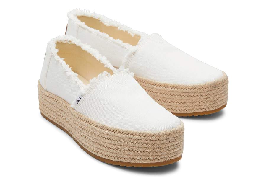 Valencia White Canvas Platform Espadrille Front View Opens in a modal