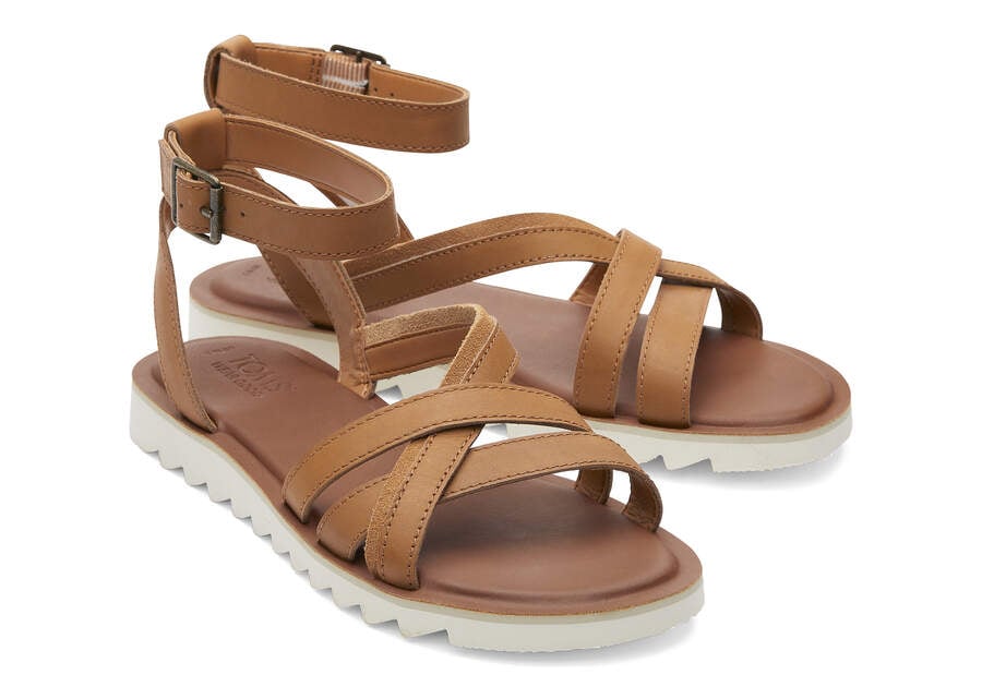 Rory Tan Leather Sandal Front View Opens in a modal