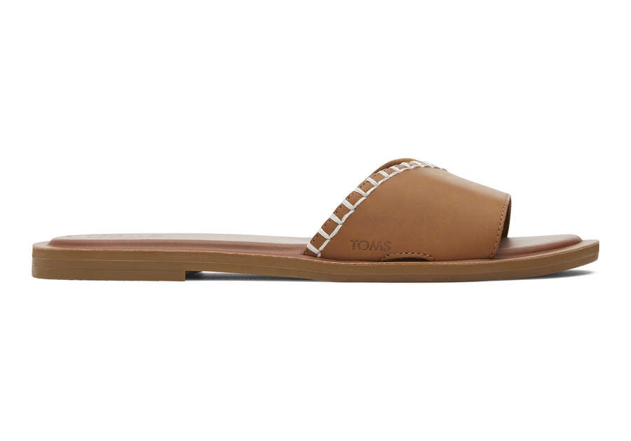 Shea Tan Leather Slide Sandal Side View Opens in a modal