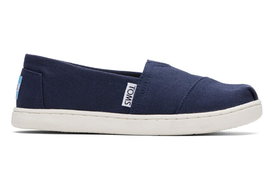 Youth Alpargata Navy Canvas Kids Shoe Side View Opens in a modal