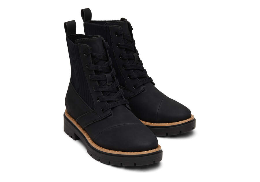 Ionie Black Vegan Lace-Up Boot Front View