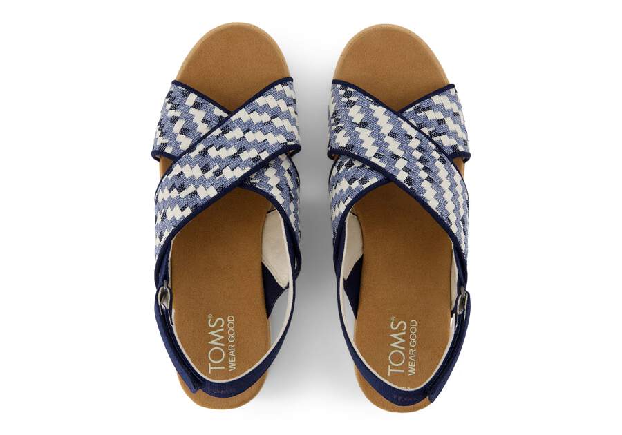 Diana Crossover Blue Denim Wedge Sandal Top View Opens in a modal