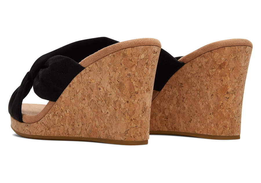 Serena Black Cork Wedge Sandal Back View Opens in a modal