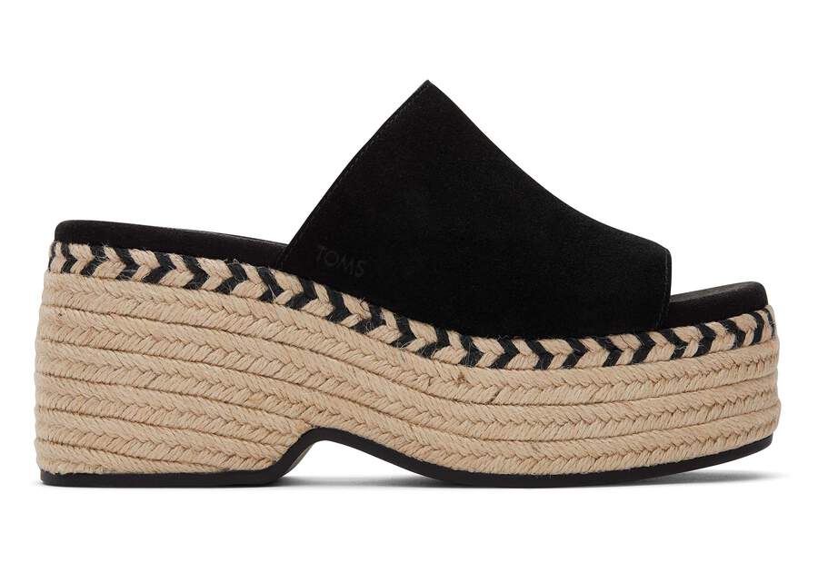 Laila Mule Black Suede Platform Sandal Side View Opens in a modal
