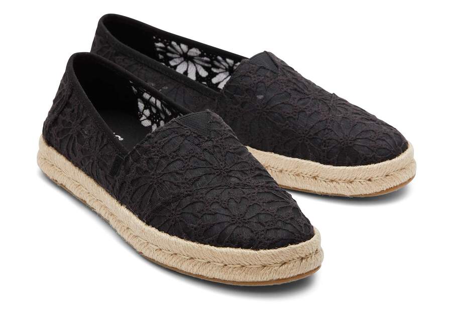 Alpargata Rope 2.0 Black Floral Lace Espadrille Front View Opens in a modal