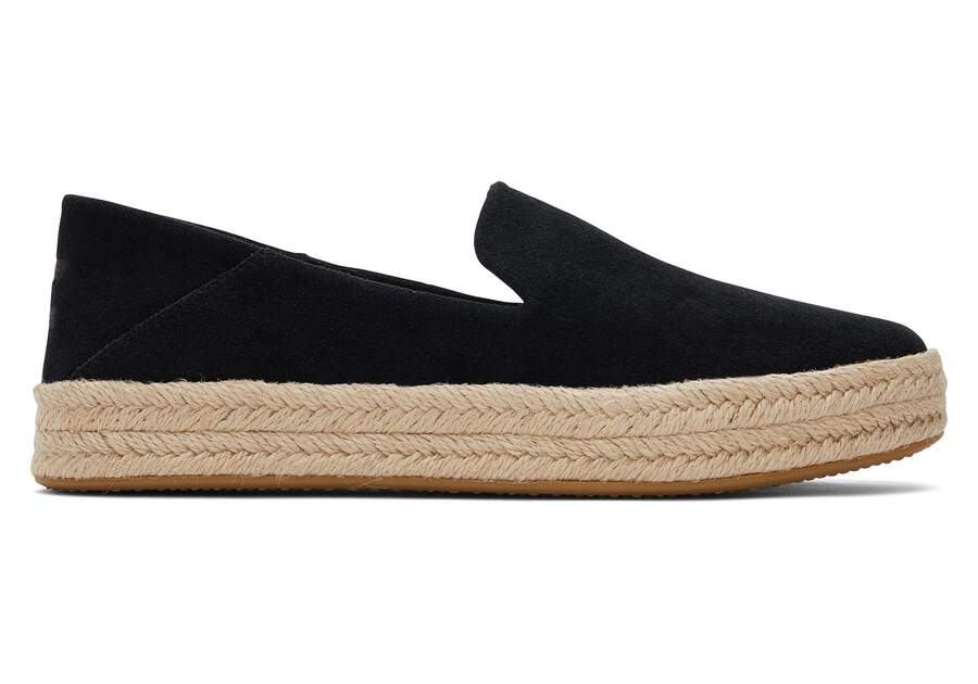 Carolina Black Suede Espadrille Side View Opens in a modal