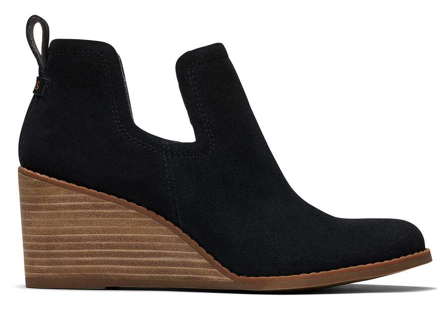 Kallie Black Suede Wedge Boot Side View Opens in a modal