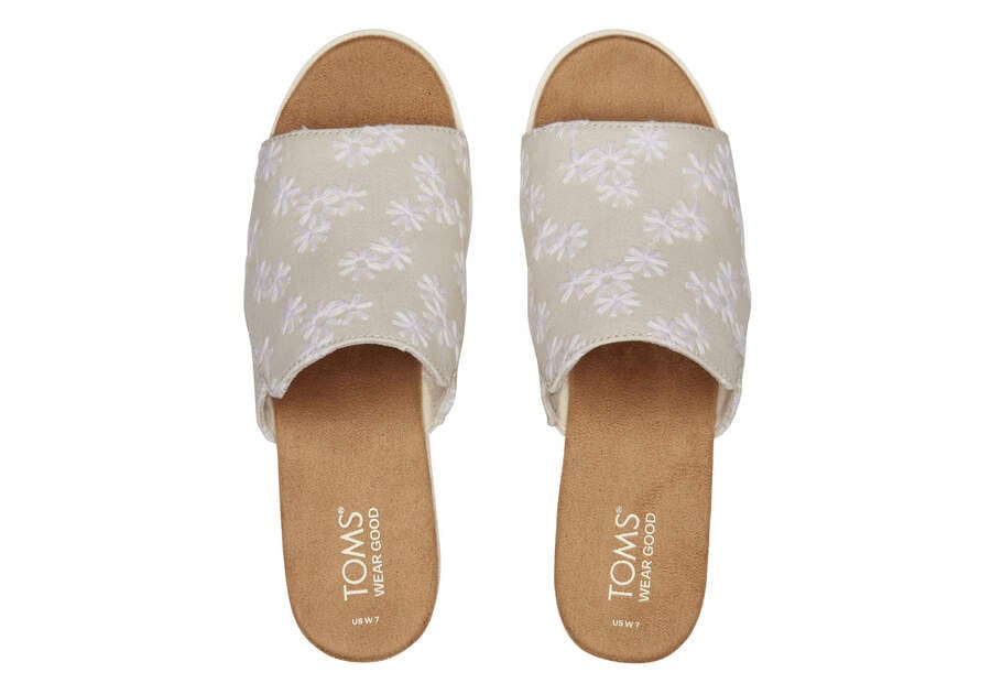 Diana Mule Natural Embroidered Floral Sandal Top View Opens in a modal