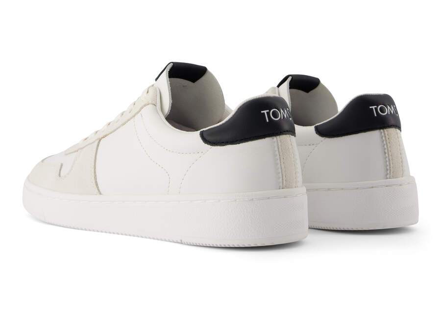 TRVL LITE Court White and Black Leather Sneaker Back View Opens in a modal