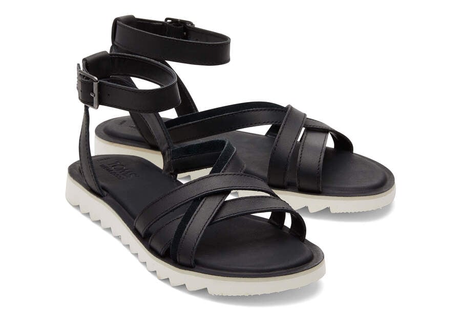 Rory Black Leather Sandal Front View Opens in a modal