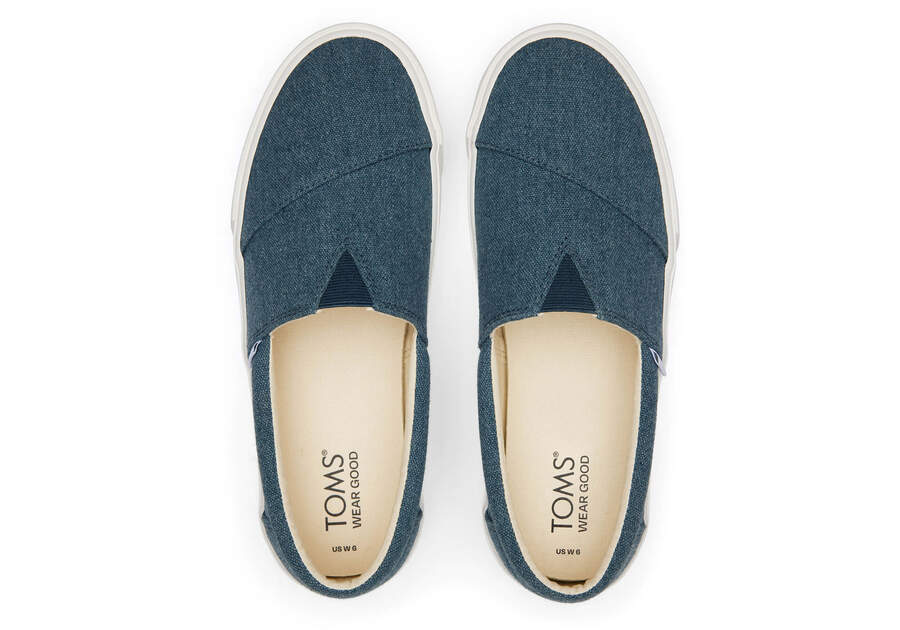 Fenix Platform Blue Canvas Slip On Sneaker Top View Opens in a modal