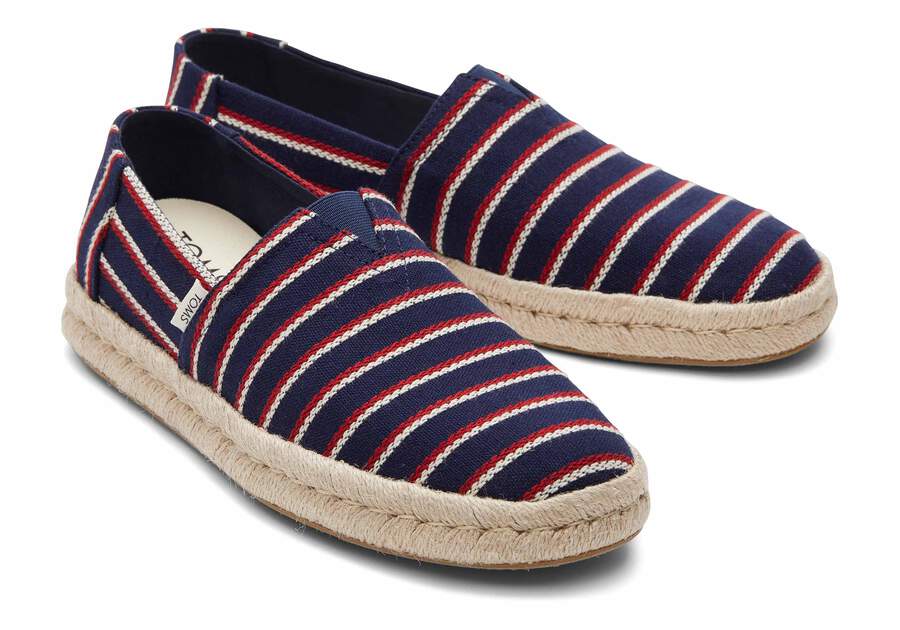 Alpargata Navy Woven Stripes Rope 2.0 Espadrille Front View Opens in a modal