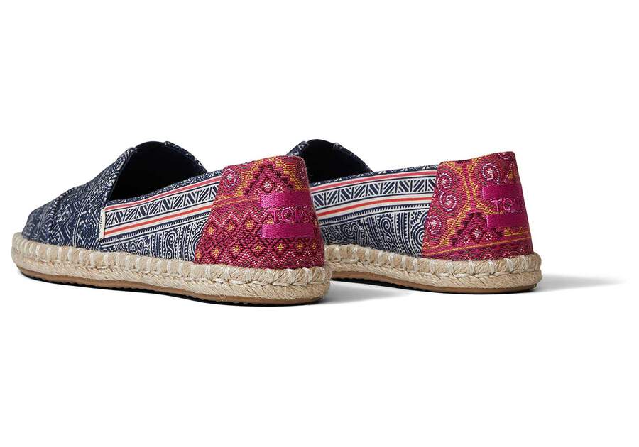 Hmong Indigo Floral Rope Espadrille Back View Opens in a modal