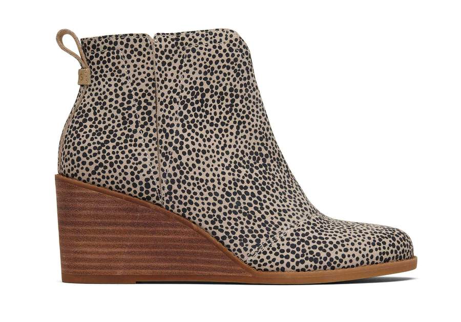 Clare Mini Cheetah Suede Wedge Boot Side View Opens in a modal