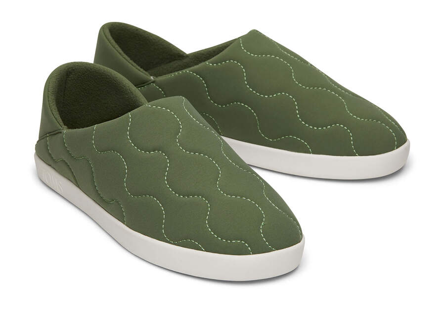 Ezra Green Quilted Cotton Convertible Slipper Front View Opens in a modal