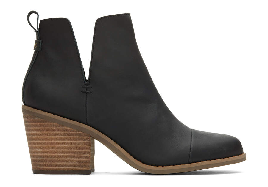 Everly Black Leather Cutout Heeled Boot Side View Opens in a modal