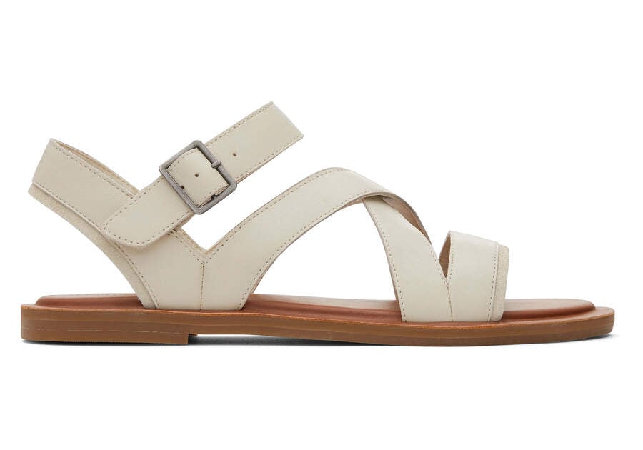 Sloane Cream Leather Strappy Sandal Side View Opens in a modal