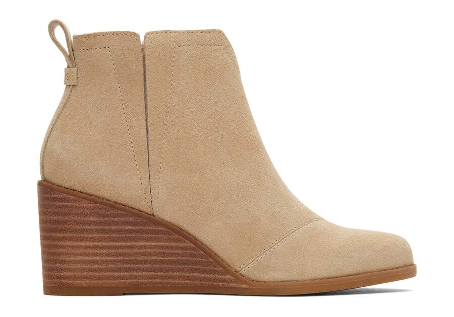 Clare Oatmeal Suede Wedge Boot Side View Opens in a modal