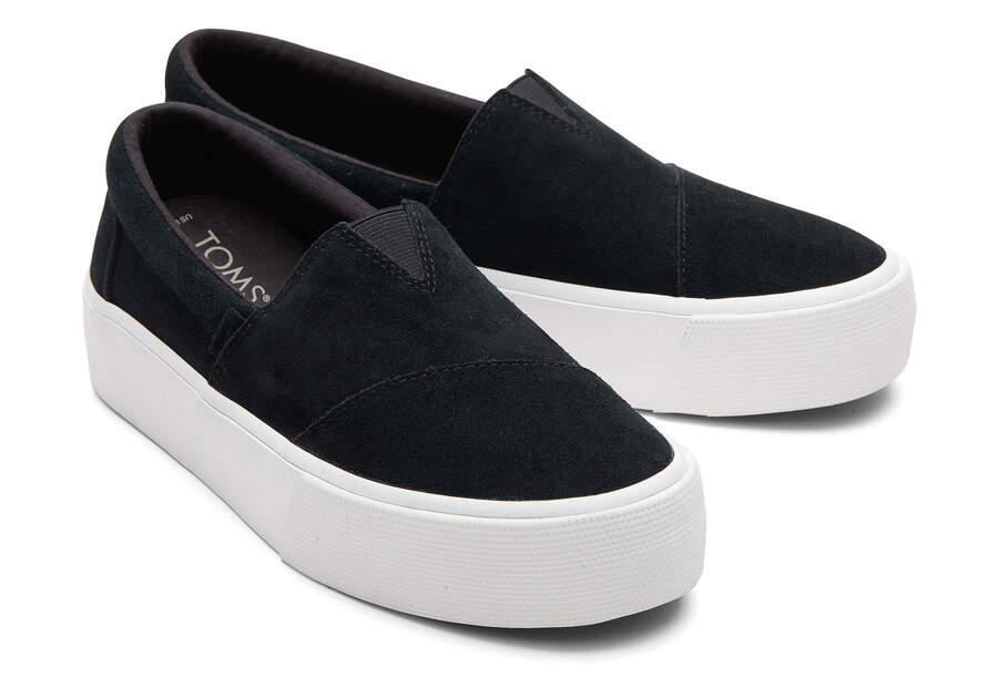 Fenix Platform Black Suede Slip On Sneaker Front View Opens in a modal