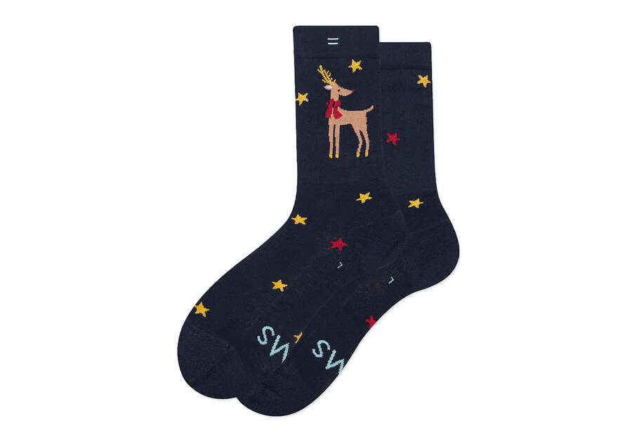 Reindeer High Crew Socks Side View Opens in a modal