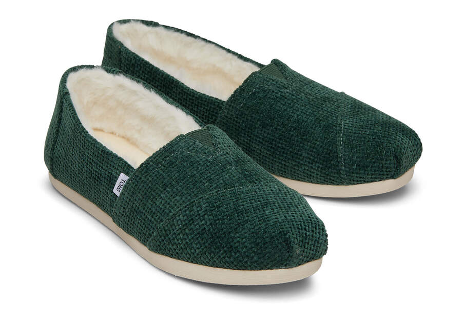 Alpargata Green Chenille with Faux Fur Front View Opens in a modal