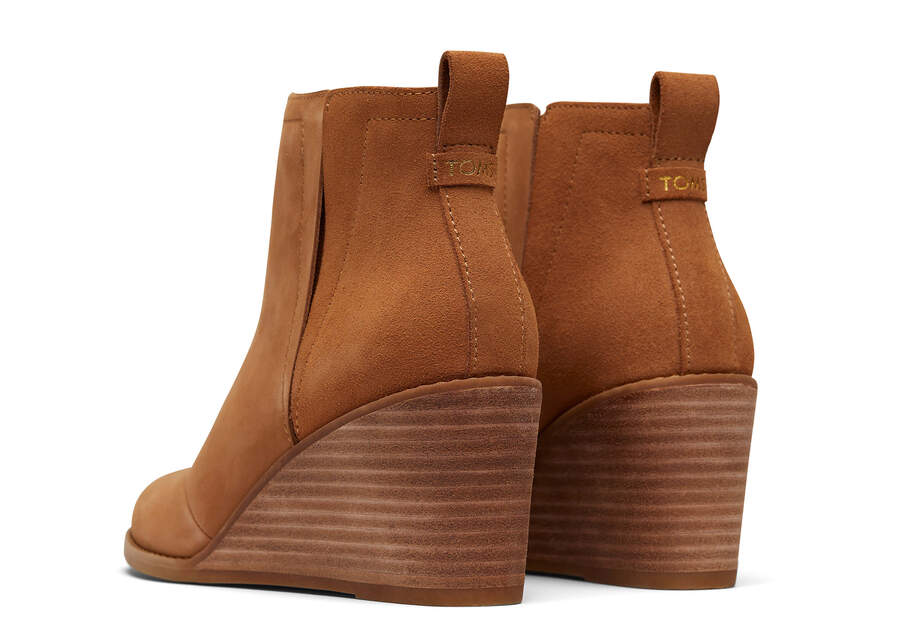 Clare Tan Leather Wedge Boot Back View Opens in a modal
