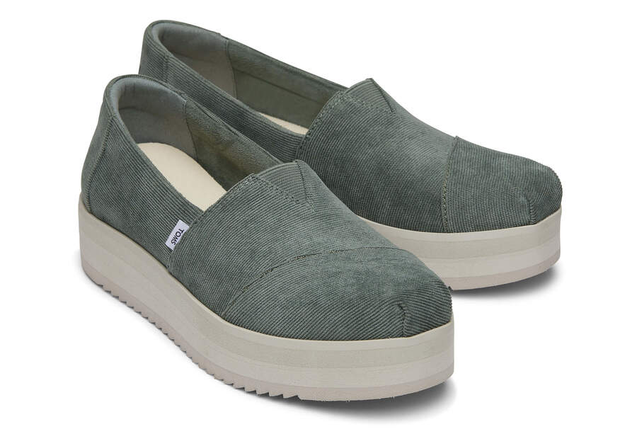 Alpargata Green Corduroy Midform Espadrille Front View Opens in a modal